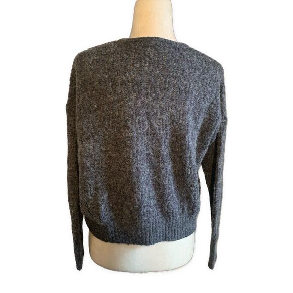 Madewell Solid Gray V Neck Fuzzy Long Sleeve Sweater Top Xs - Picture 2 of 4